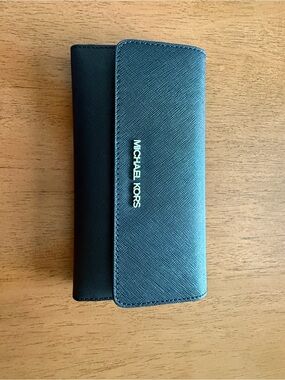 Michael Kors Black and Teal Saffiano Leather Continental Wallet
